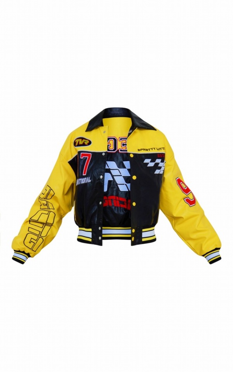 Geci Pretty Little Thing Yellow Faux Piele Motocross Racer Bomber Galbeni | OREJ81607