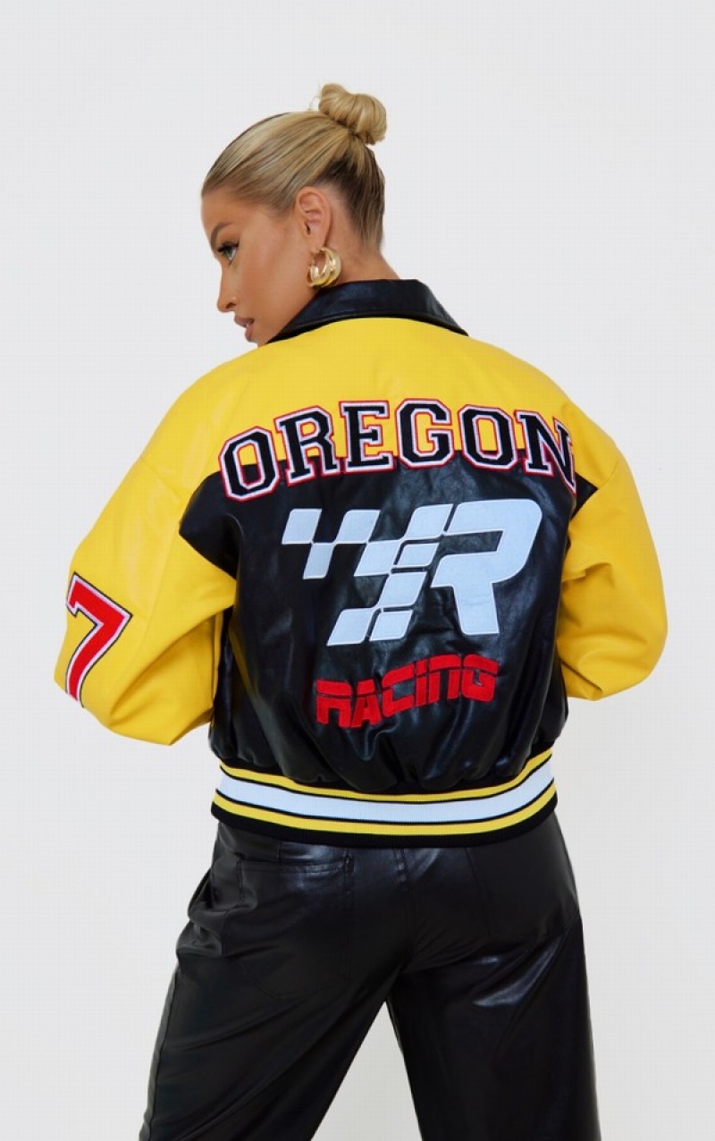 Geci Pretty Little Thing Yellow Faux Piele Motocross Racer Bomber Galbeni | OREJ81607