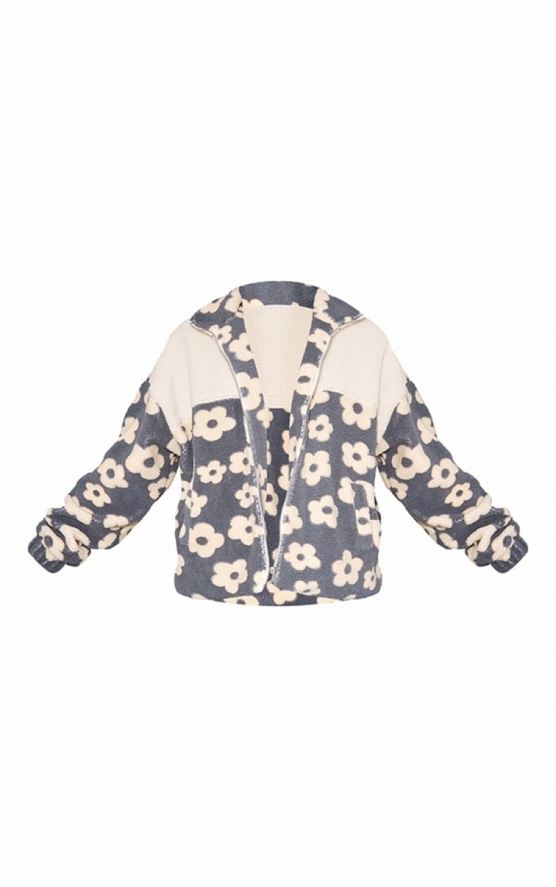 Geci Pretty Little Thing and Flower Print Teddy Gri | LEDC52876