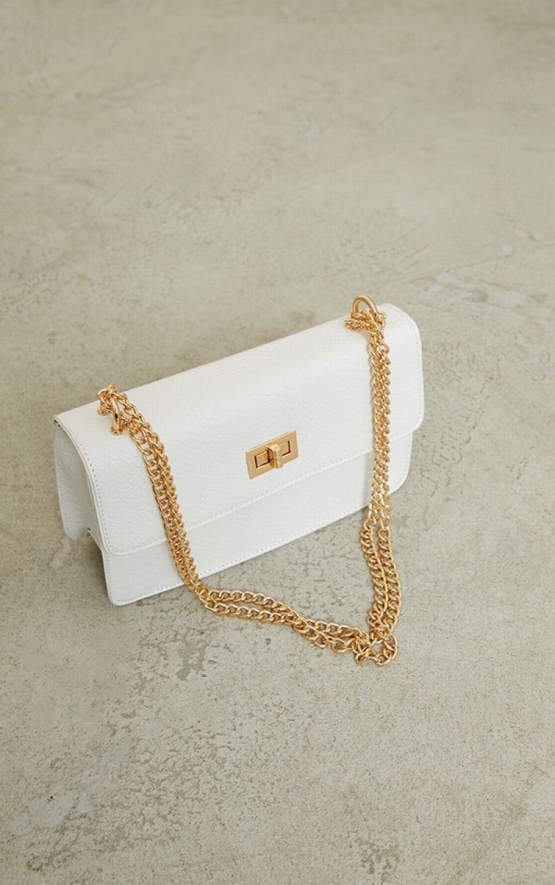 Genți De Cruce Pretty Little Thing Croc Chain Albi | RYPA02187