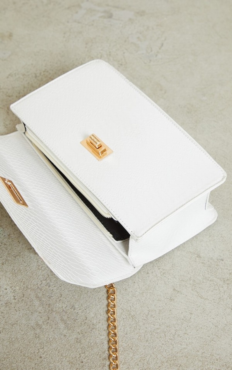 Genți De Cruce Pretty Little Thing Croc Chain Albi | RYPA02187
