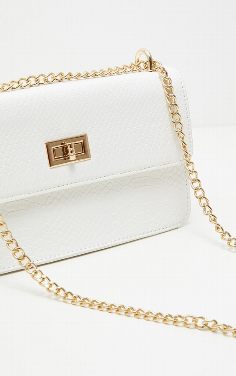 Genți De Cruce Pretty Little Thing Croc Chain Albi | RYPA02187