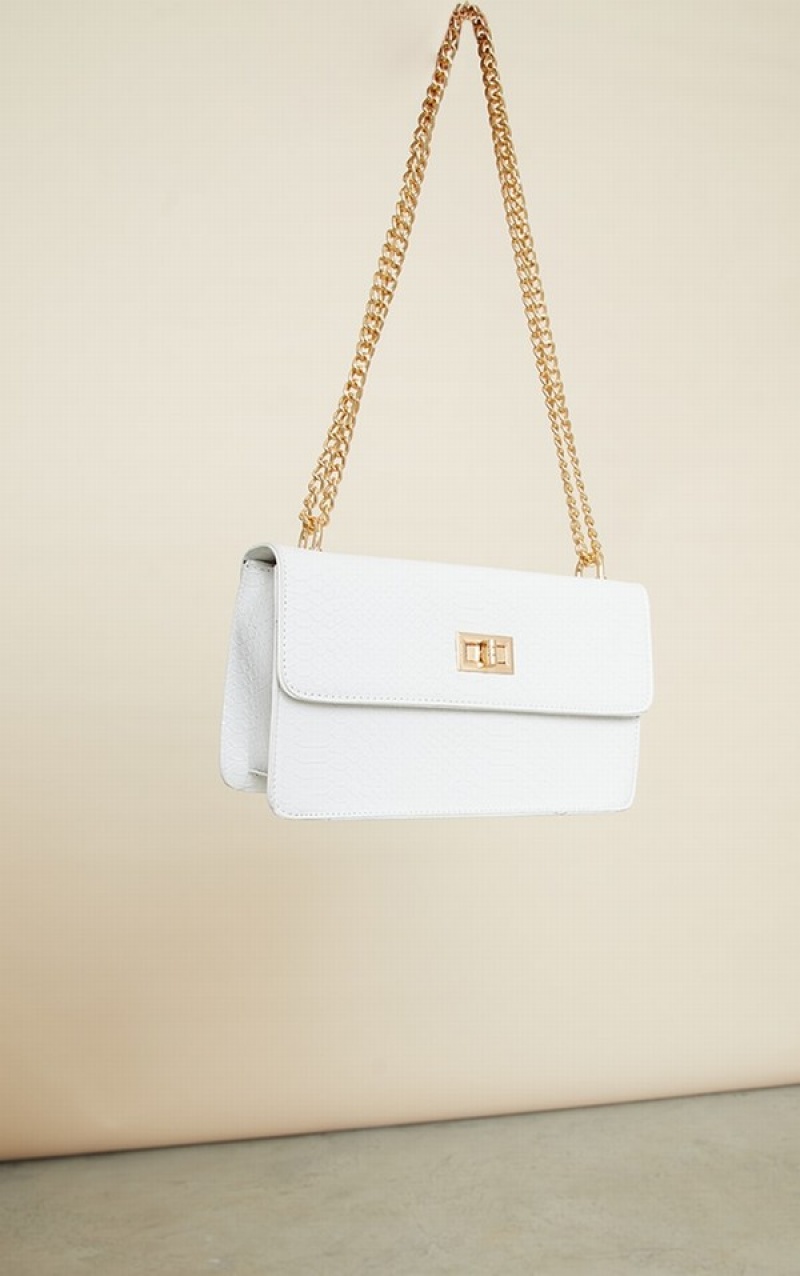 Genți De Cruce Pretty Little Thing Croc Chain Albi | RYPA02187