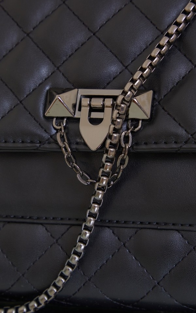 Genți De Cruce Pretty Little Thing Diamond Matlasat Negrii | TQXZ68425