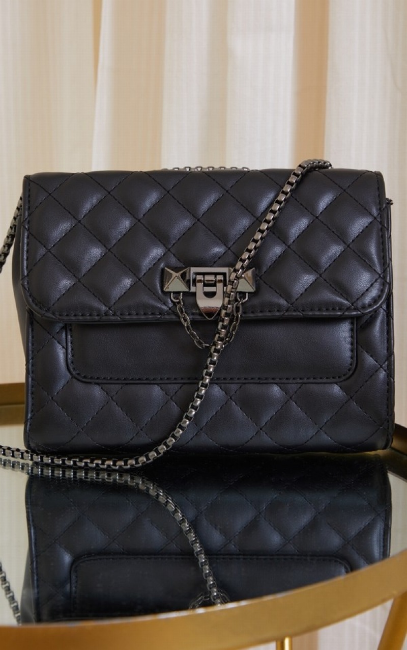 Genți De Cruce Pretty Little Thing Diamond Matlasat Negrii | TQXZ68425