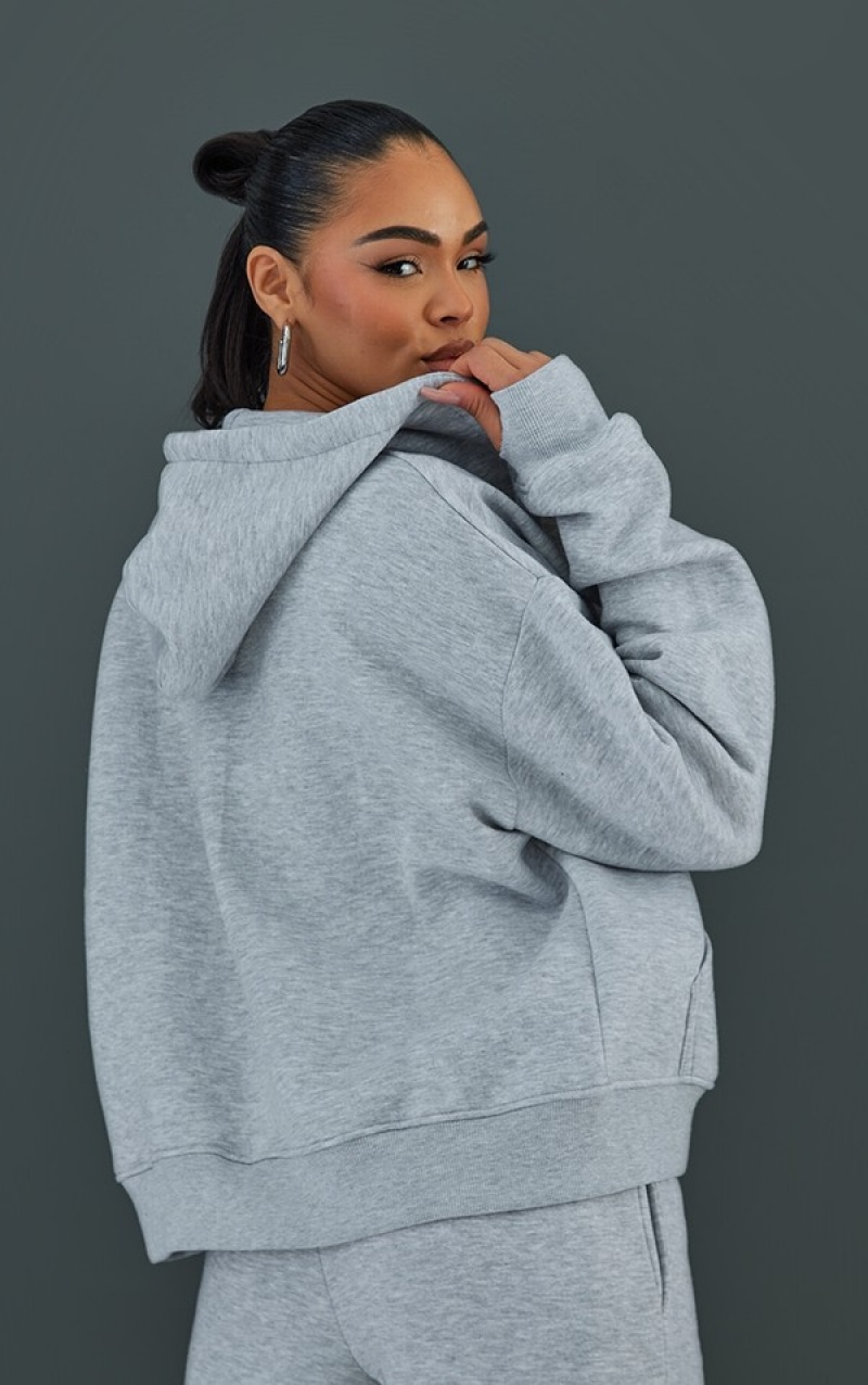 Hanorac cu Gluga Pretty Little Thing Ash Oversized Zip Up Cu Glugă Gri | GZBX91402
