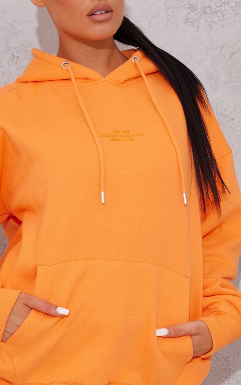 Hanorac cu Gluga Pretty Little Thing Bright Grafice Oversized Portocalii Deschis | ZYQF21695