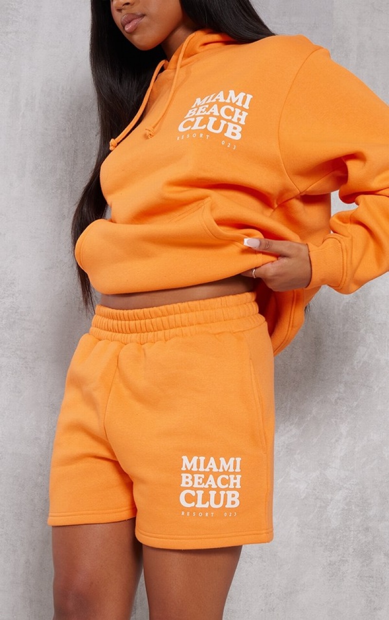 Hanorac cu Gluga Pretty Little Thing Bright Miami Print Oversized Portocalii Deschis | AHXJ27680
