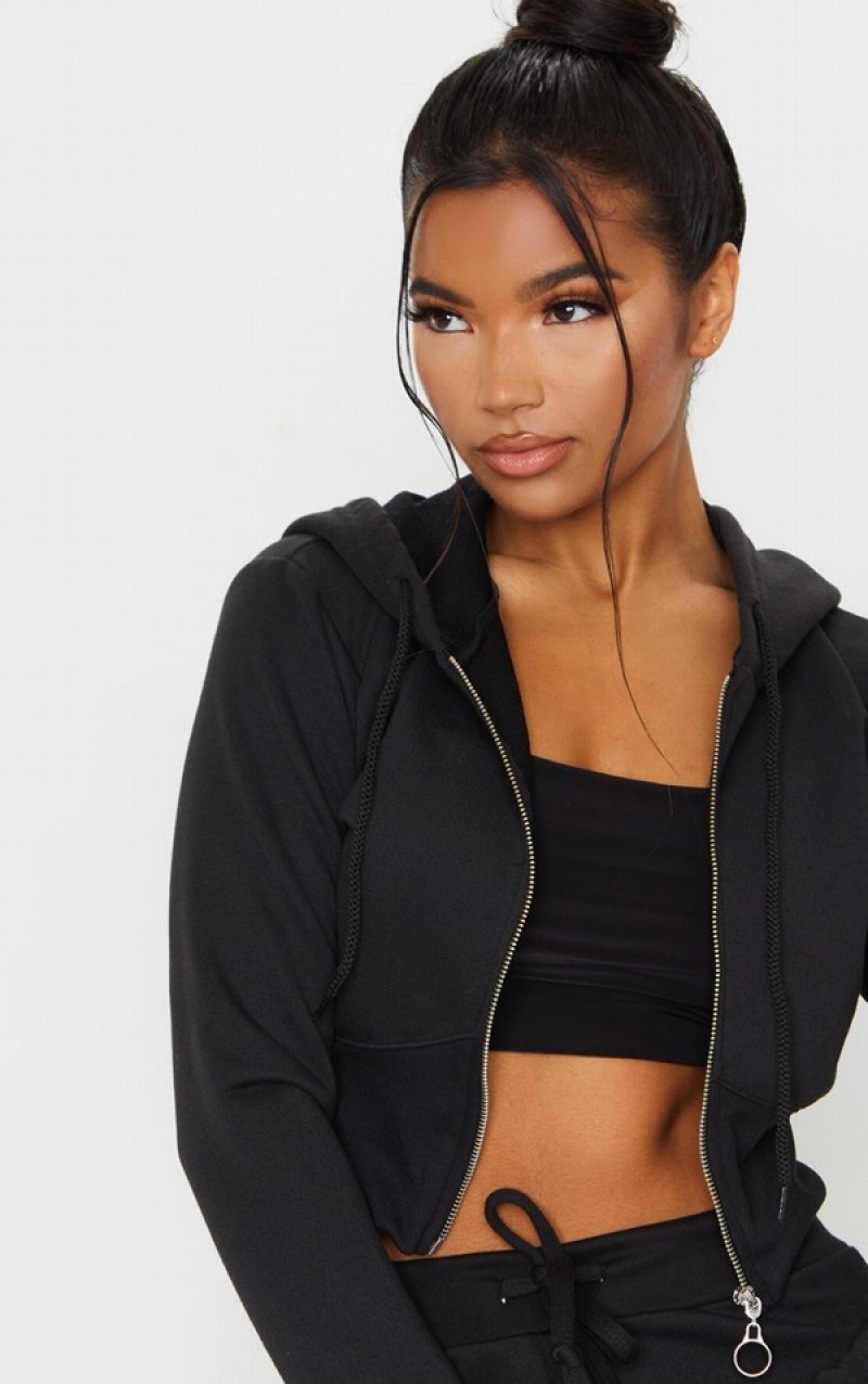 Hanorac cu Gluga Pretty Little Thing Bustier Zip Up Negrii | QCDK72108