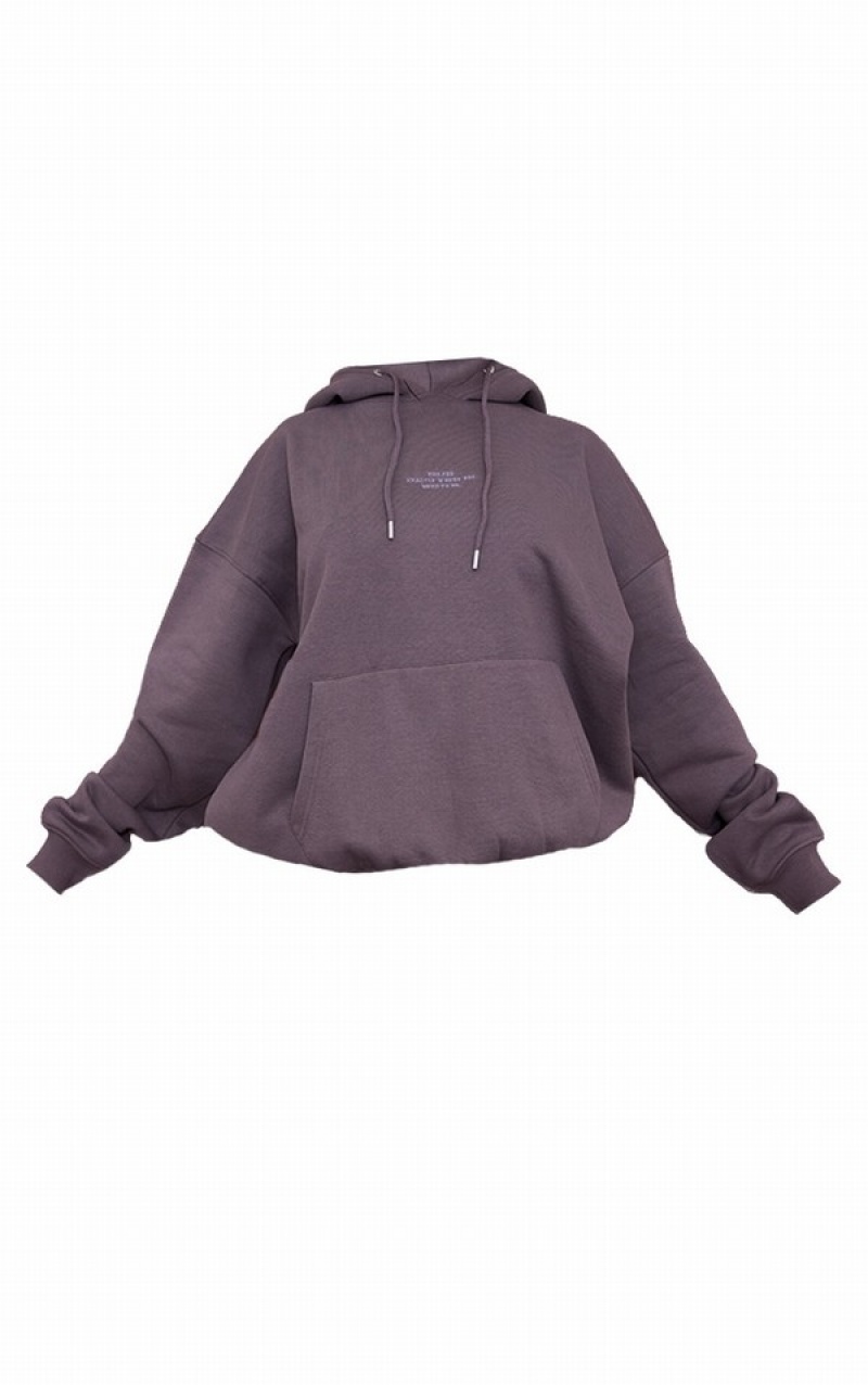 Hanorac cu Gluga Pretty Little Thing Charcoal Grafice Oversized Gri | WXTB74632