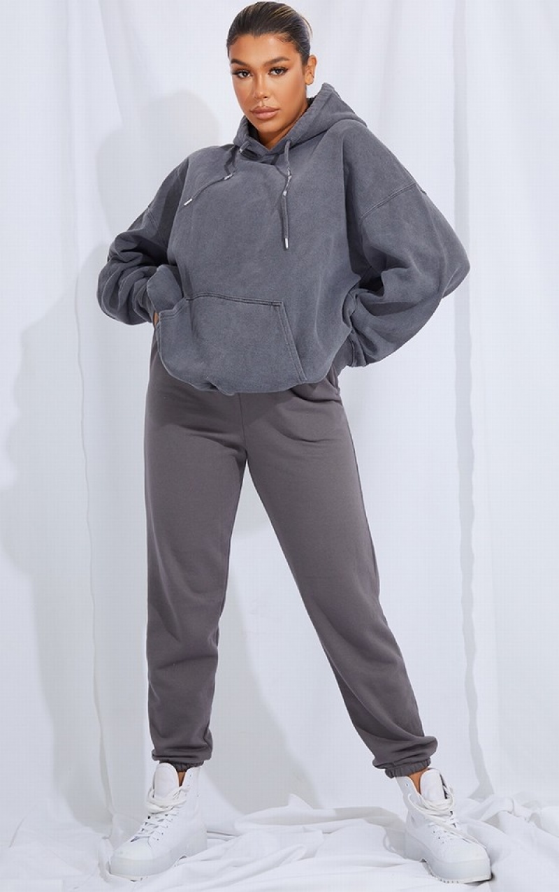 Hanorac cu Gluga Pretty Little Thing Charcoal Washed Oversized Gri | ROXE04279