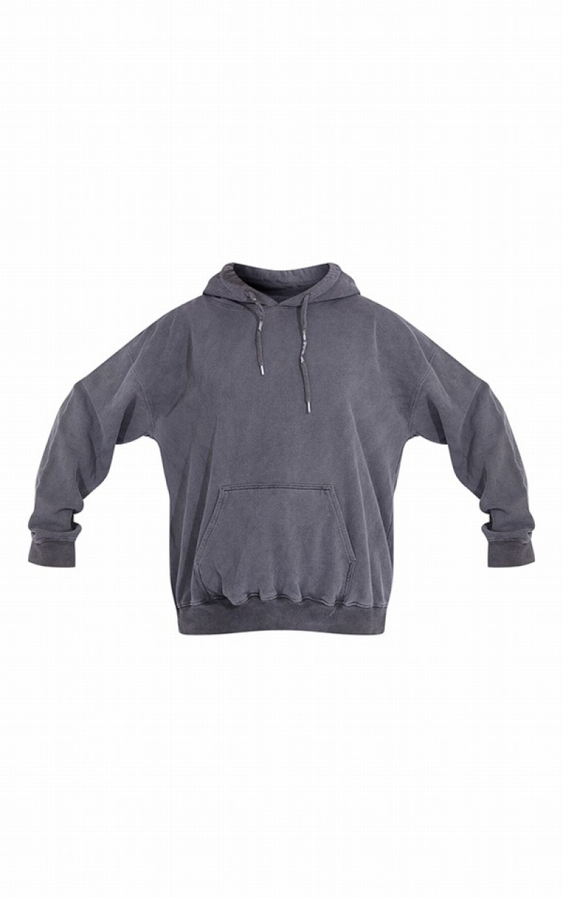 Hanorac cu Gluga Pretty Little Thing Charcoal Washed Oversized Gri | ROXE04279