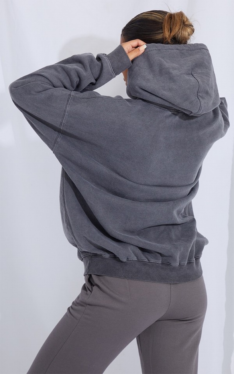 Hanorac cu Gluga Pretty Little Thing Charcoal Washed Oversized Gri | ROXE04279