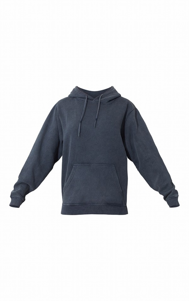 Hanorac cu Gluga Pretty Little Thing Charcoal Overdye Washed Gri | QYIP16324