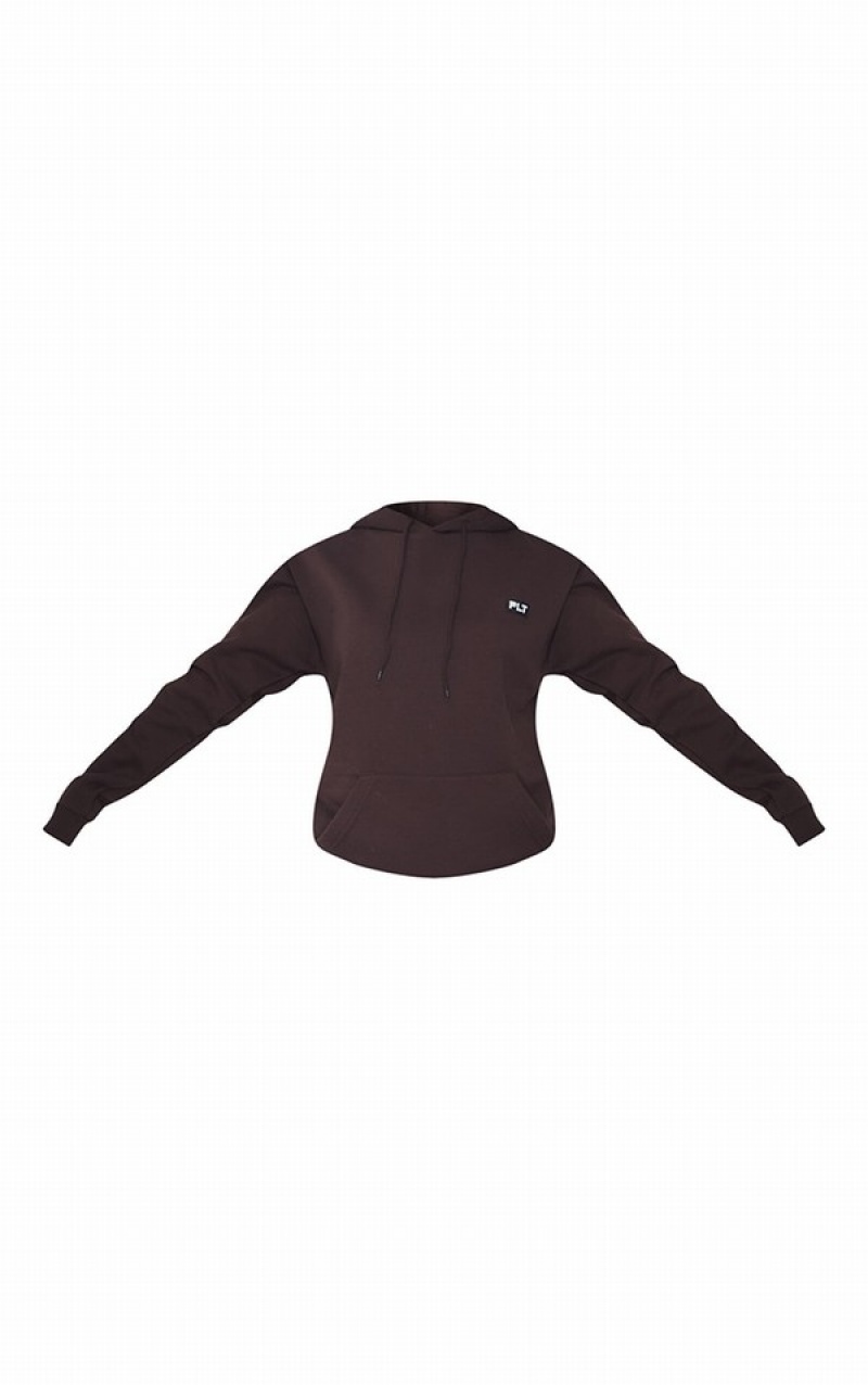 Hanorac cu Gluga Pretty Little Thing Cizme Inalte Badge Detail Oversized Ciocolata | WEQU94853