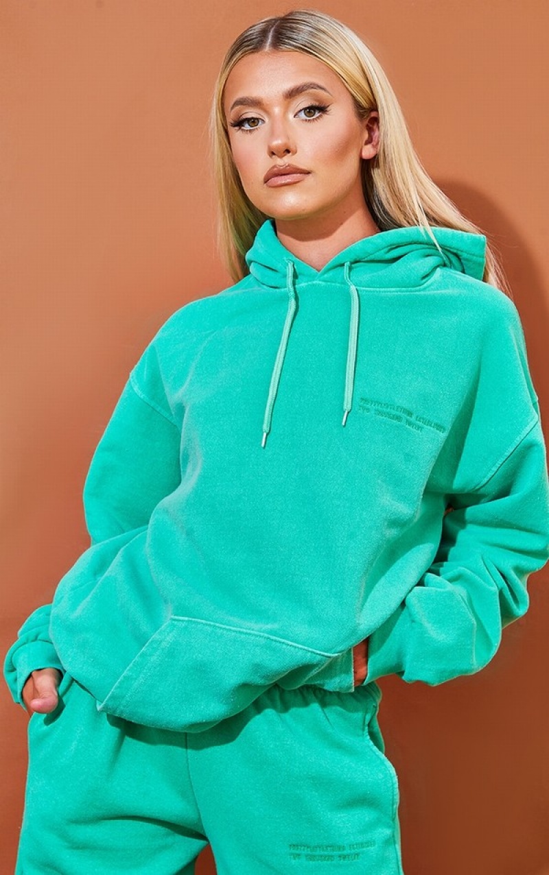 Hanorac cu Gluga Pretty Little Thing Est 2012 Washed Verzi Deschis | RSWP43861