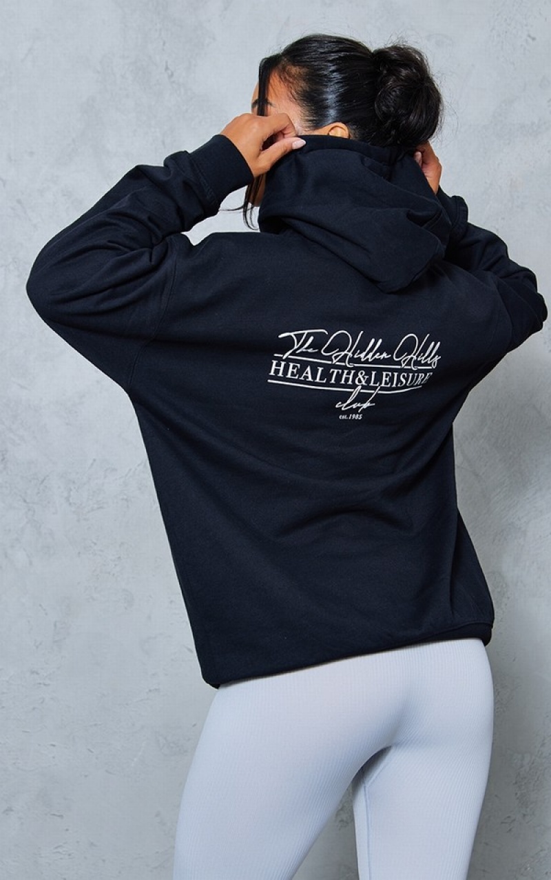 Hanorac cu Gluga Pretty Little Thing Hidden Hills Club Print Negrii | DHQI98723