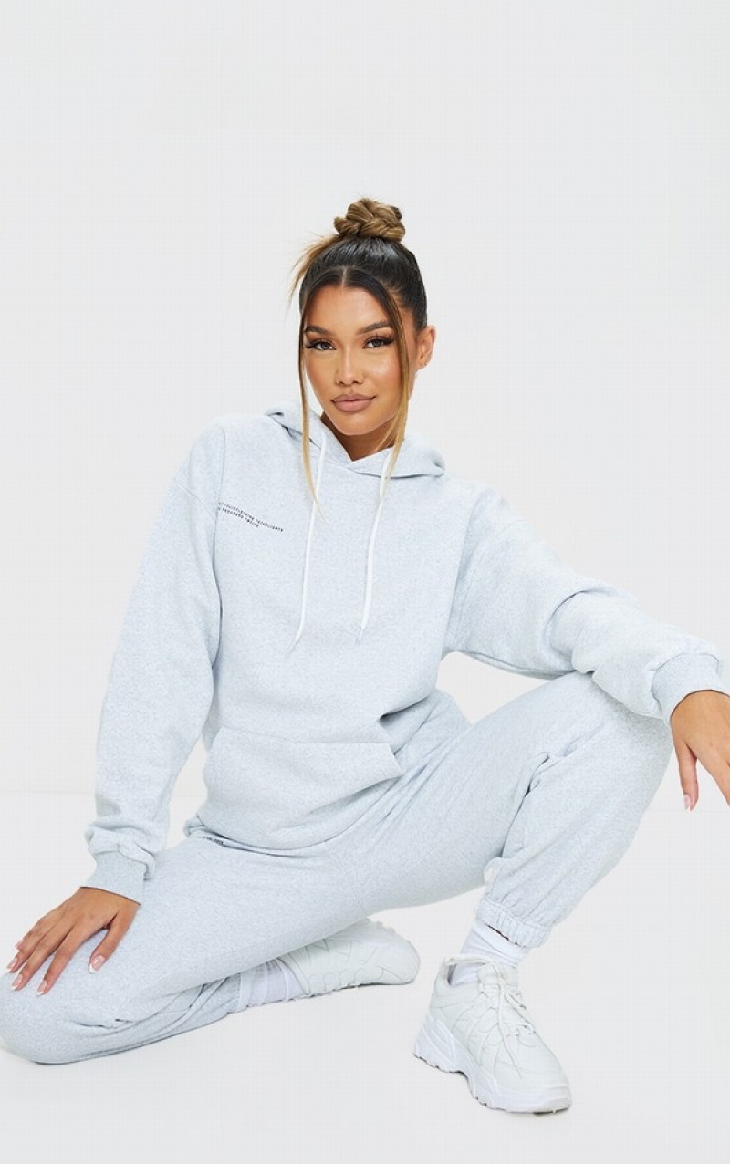 Hanorac cu Gluga Pretty Little Thing Logo Ash Est 2012 Oversized Fit Gri | VPDU91054
