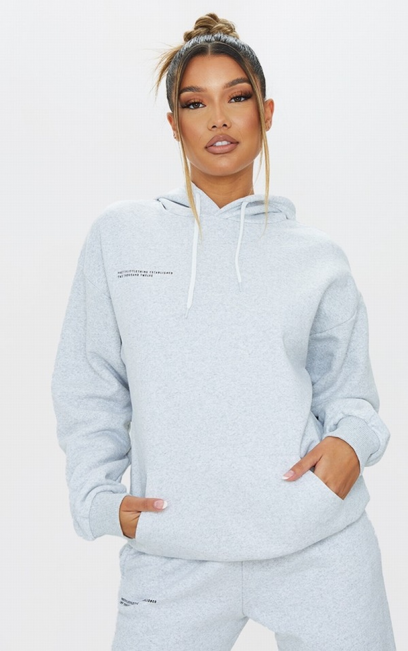 Hanorac cu Gluga Pretty Little Thing Logo Ash Est 2012 Oversized Fit Gri | VPDU91054