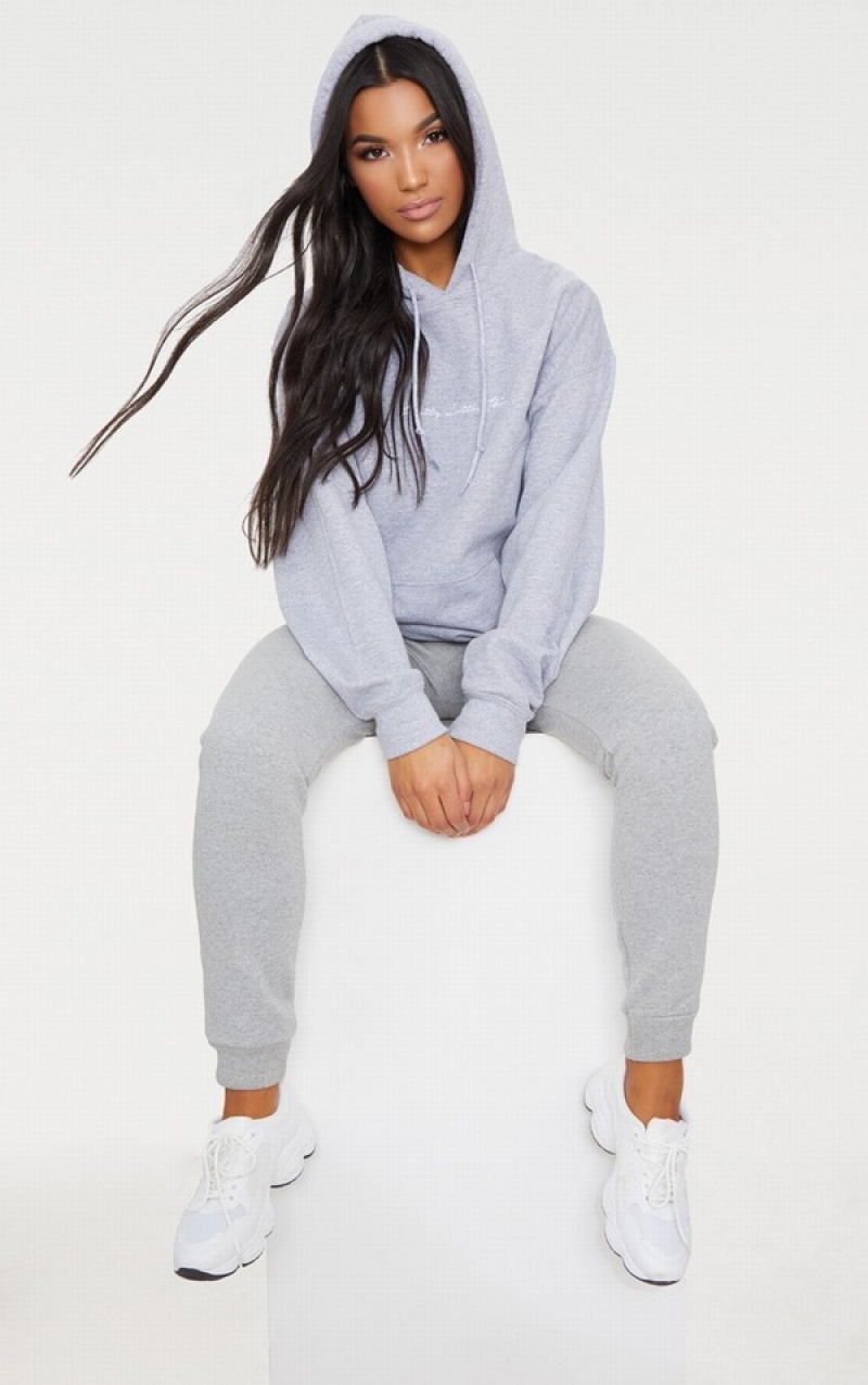 Hanorac cu Gluga Pretty Little Thing Marl Oversized Gri | VDWH27504