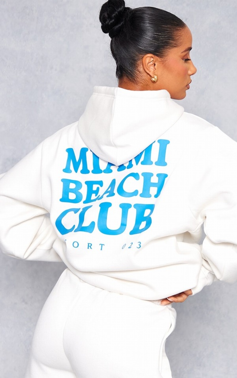 Hanorac cu Gluga Pretty Little Thing Miami Print Oversized Albi | VSML18542