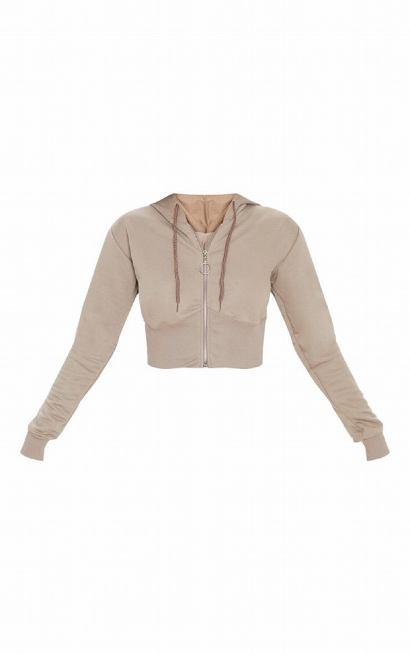 Hanorac cu Gluga Pretty Little Thing Mocha Bustier Zip Up Bej | NFTJ10572