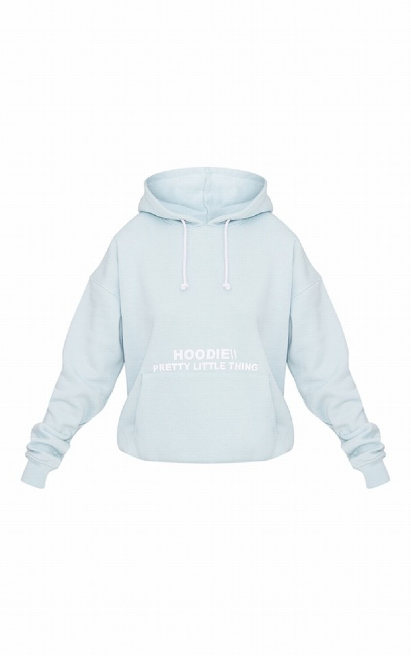 Hanorac cu Gluga Pretty Little Thing Oversized Grafice Printed Pocket Front Albastri Deschis | UTYO39714