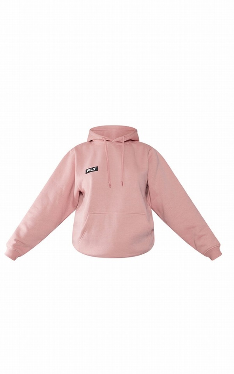 Hanorac cu Gluga Pretty Little Thing Pale Logo Badge Detail Oversized Roz | ONGY58143