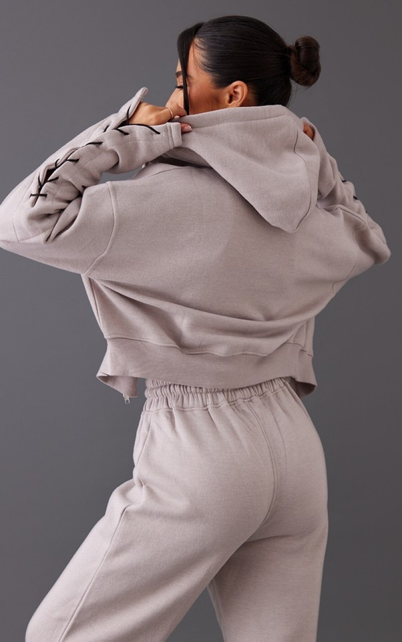 Hanorac cu Gluga Pretty Little Thing Petite Ash Zip Up Cropped Gri | BZVS31854