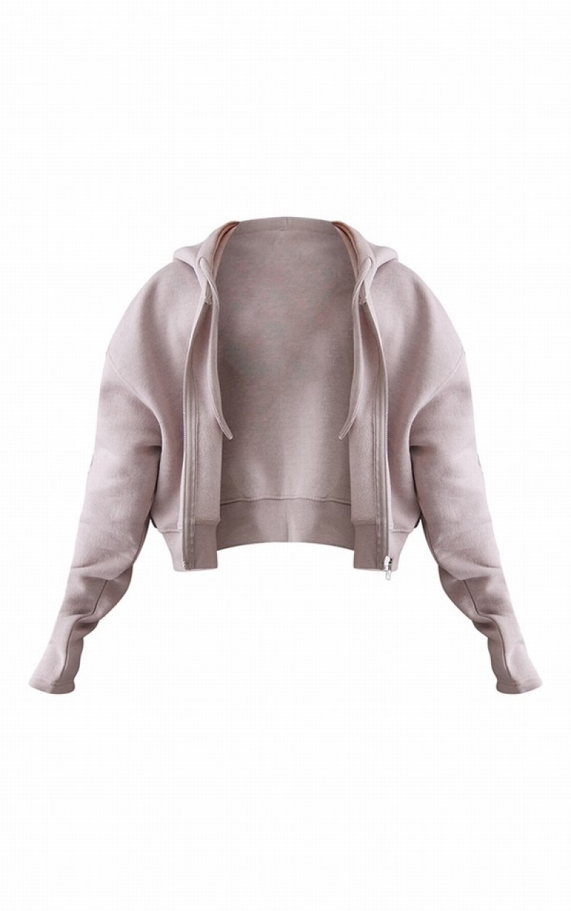 Hanorac cu Gluga Pretty Little Thing Petite Ash Zip Up Cropped Gri | BZVS31854