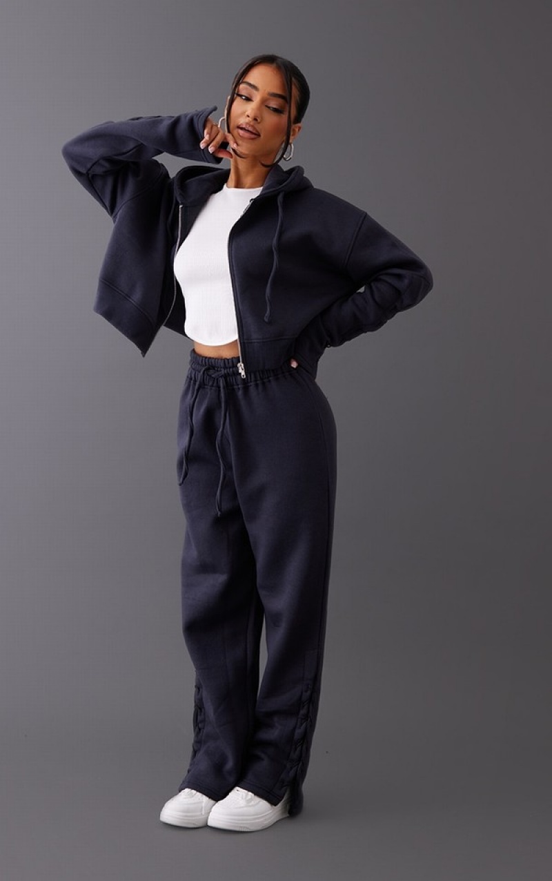Hanorac cu Gluga Pretty Little Thing Petite Ink Zip Up Cropped Albastri | RYBQ64380