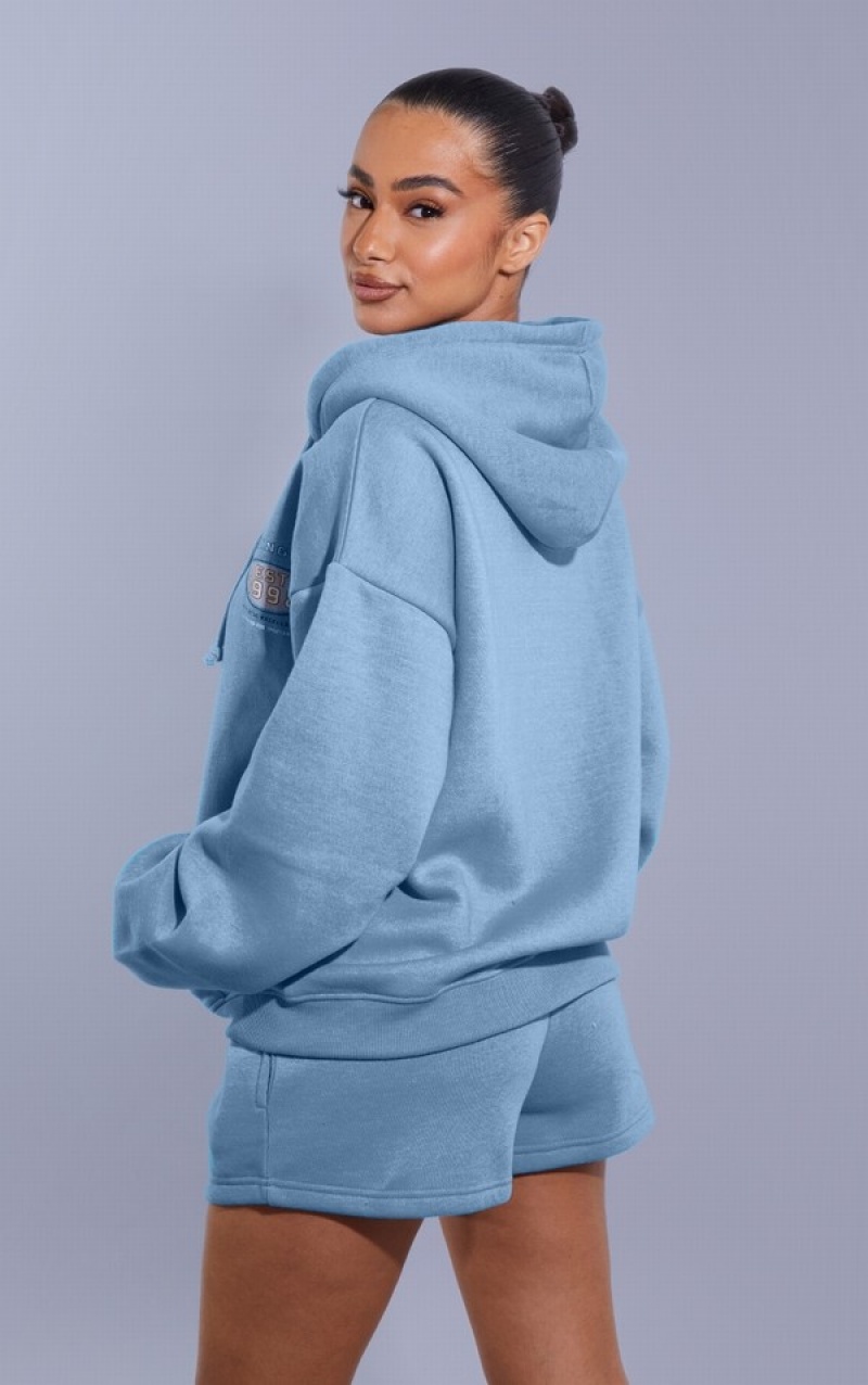 Hanorac cu Gluga Pretty Little Thing Petite Zip Up Albastri Deschis | WLRU19340