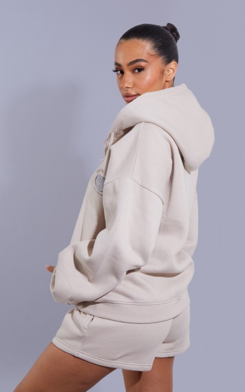 Hanorac cu Gluga Pretty Little Thing Petite Stone Zip Up Gri | GUIM46752