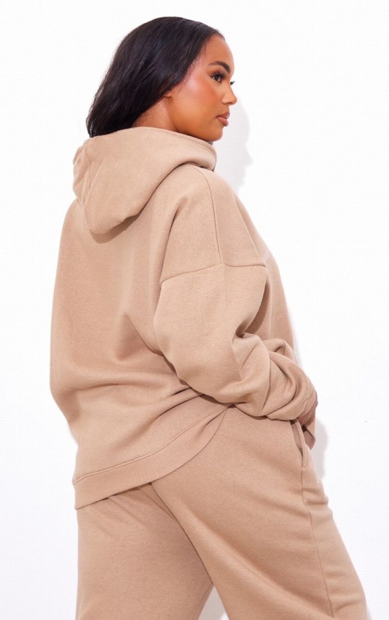 Hanorac cu Gluga Pretty Little Thing Plus Mocha Est 2012 Oversized Bej | OIGF08235