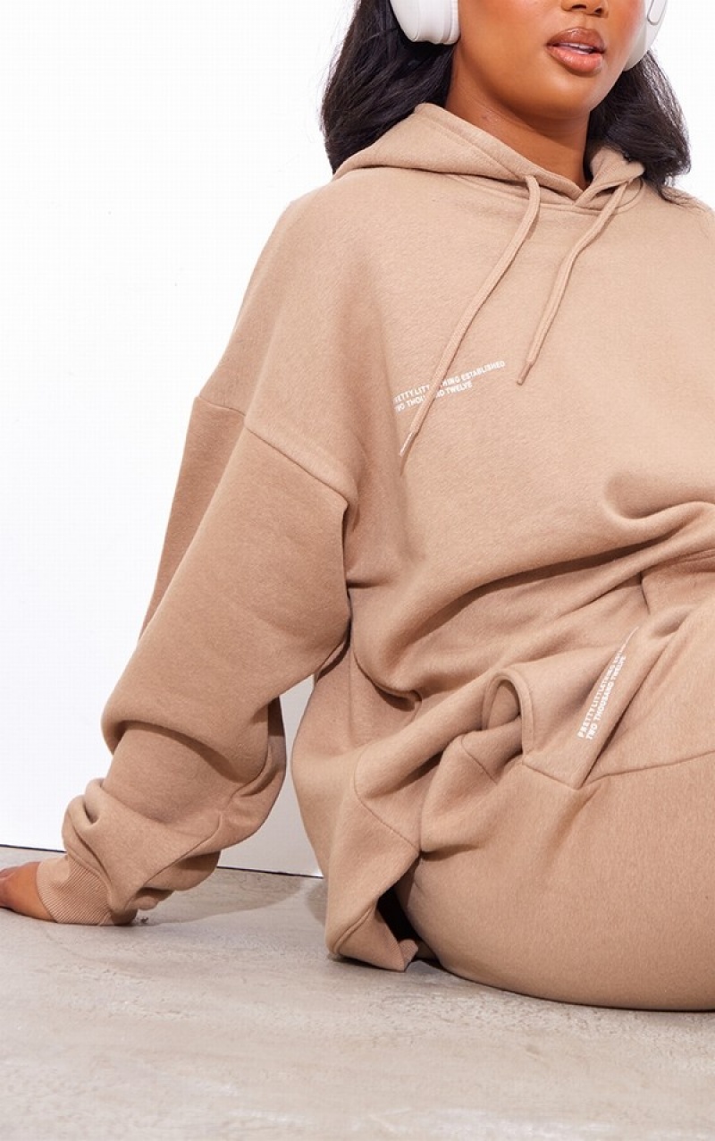 Hanorac cu Gluga Pretty Little Thing Plus Mocha Est 2012 Oversized Bej | OIGF08235