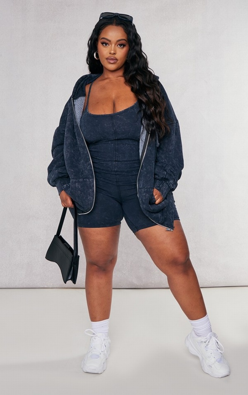 Hanorac cu Gluga Pretty Little Thing Plus Charcoal Washed Oversized Zip Gri | HFMA89342