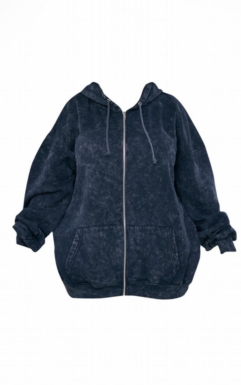 Hanorac cu Gluga Pretty Little Thing Plus Charcoal Washed Oversized Zip Gri | HFMA89342