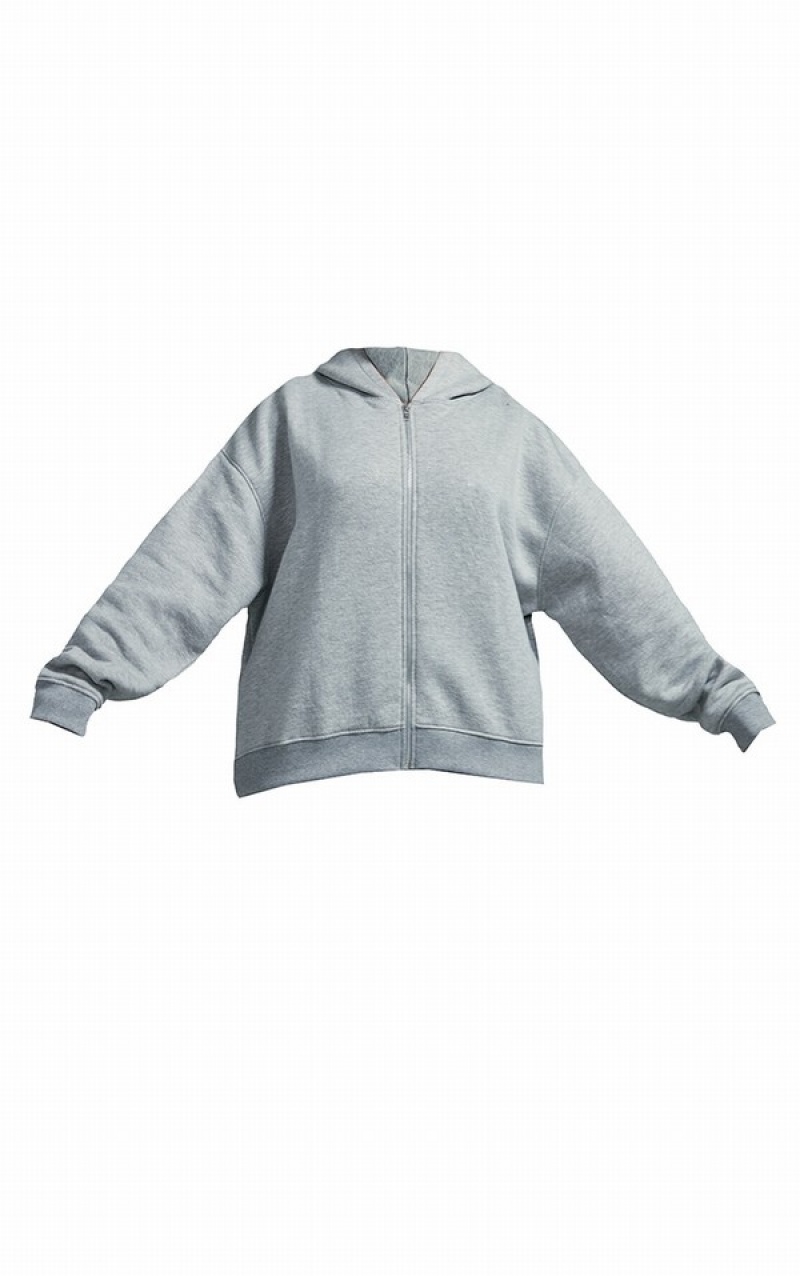 Hanorac cu Gluga Pretty Little Thing Plus Marl Worldwide Grafice Zip Up Gri | QLYB68214