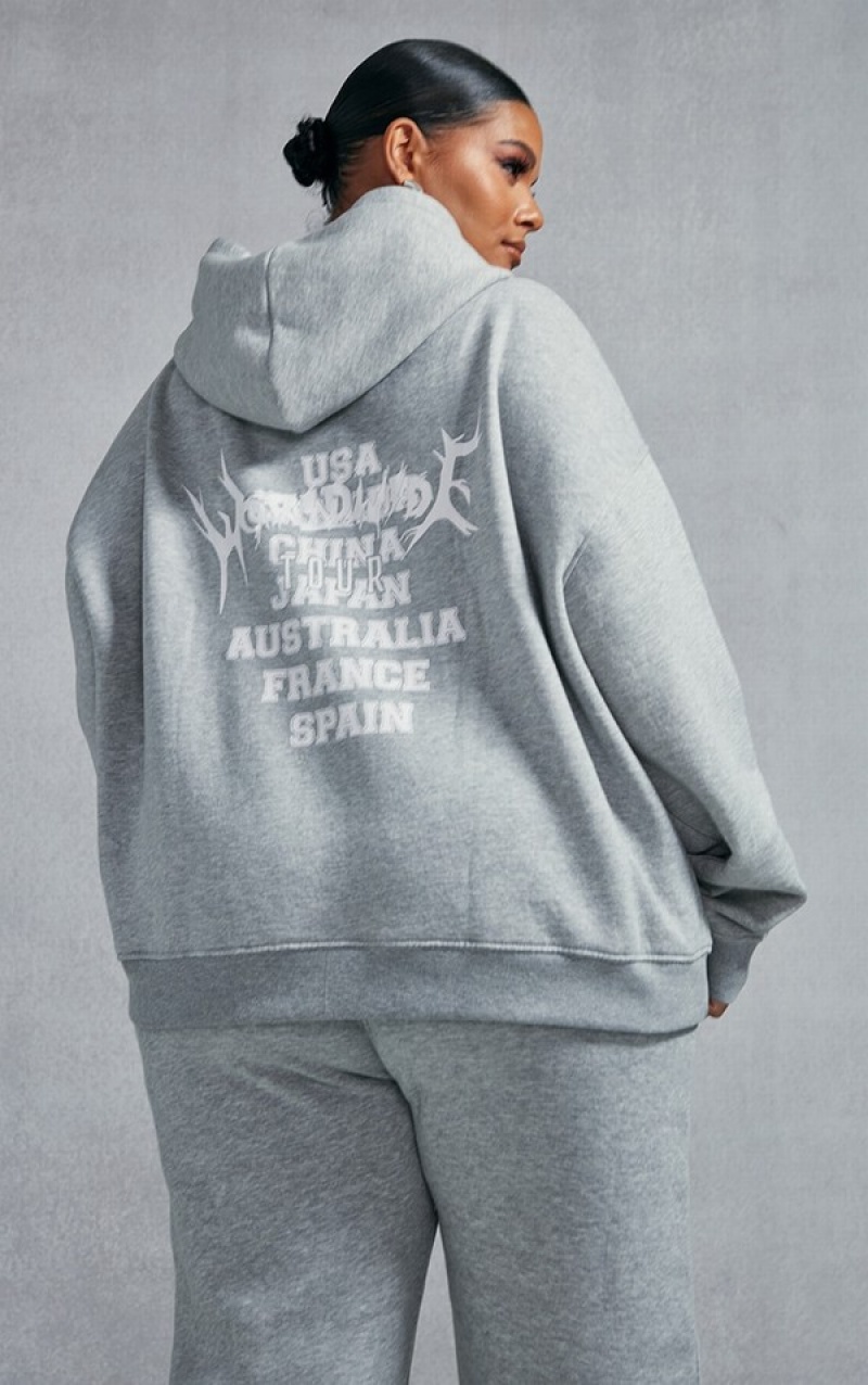 Hanorac cu Gluga Pretty Little Thing Plus Marl Worldwide Grafice Zip Up Gri | QLYB68214
