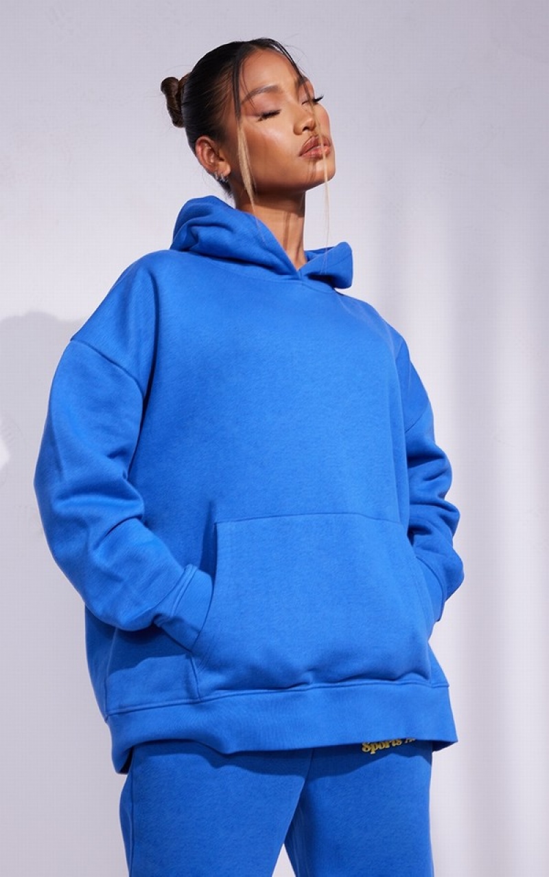 Hanorac cu Gluga Pretty Little Thing Premium Royal Sports Academy Puff Print Oversized Albastri | EOFK72135