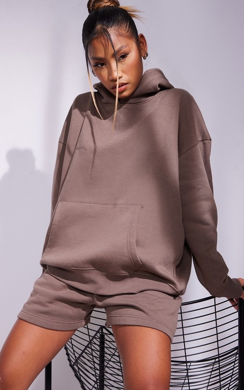 Hanorac cu Gluga Pretty Little Thing Premium Coffee Sports Academy Puff Print Oversized Cafe | NZTC98372