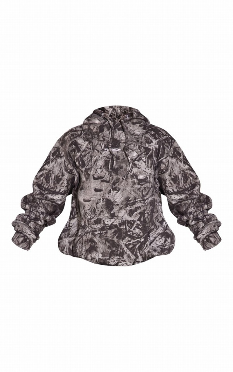 Hanorac cu Gluga Pretty Little Thing RENEW Abstract Oversized Gri | GKNL57280