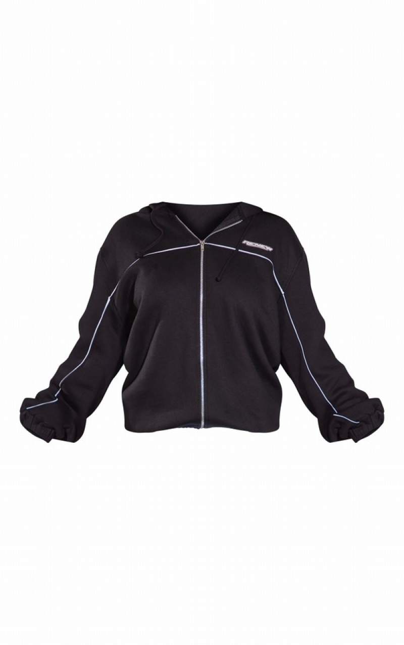 Hanorac cu Gluga Pretty Little Thing RENEW Plus Oversized Seam Detail Negrii | LGUI45876