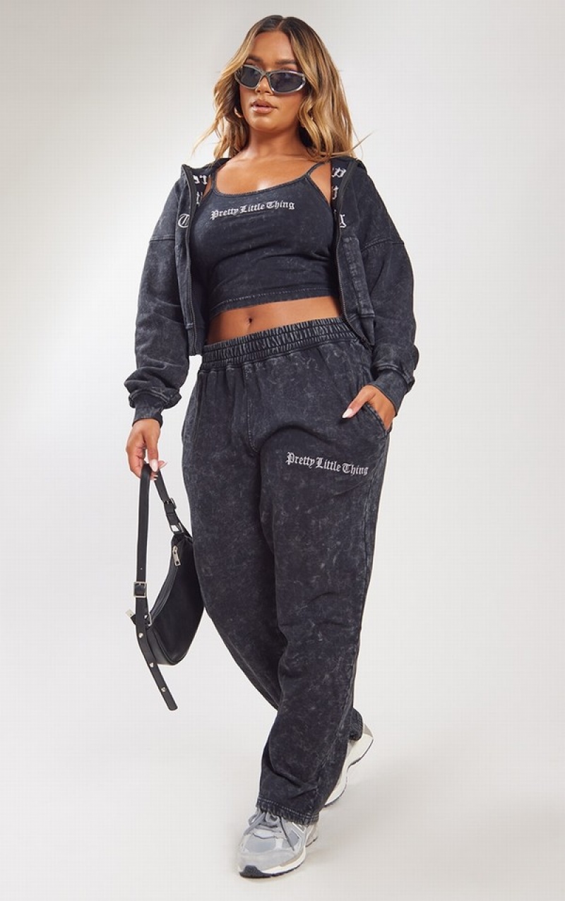 Hanorac cu Gluga Pretty Little Thing Shape Charcoal Printed Zip Through Washed Gri | WYCL58067