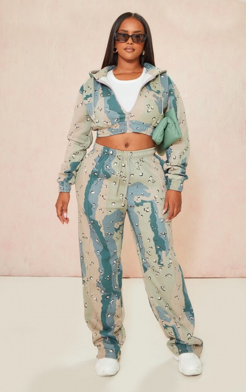 Hanorac cu Gluga Pretty Little Thing Shape Cropped Camo Albastri | WTXR03758