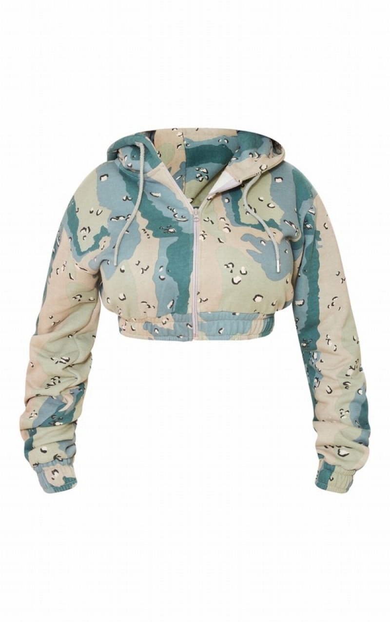 Hanorac cu Gluga Pretty Little Thing Shape Cropped Camo Albastri | WTXR03758