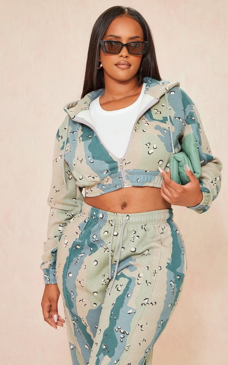 Hanorac cu Gluga Pretty Little Thing Shape Cropped Camo Albastri | WTXR03758