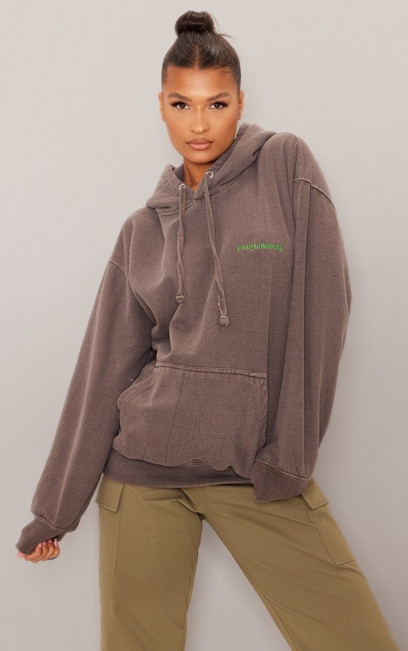 Hanorac cu Gluga Pretty Little Thing Washed Oversized Ciocolata | YTPL51267