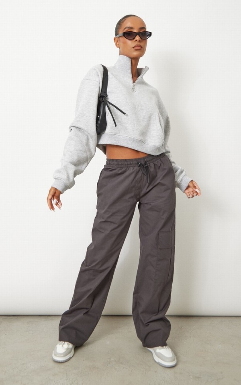 Hanorace Pretty Little Thing Ash Half Zip High Neck Crop Gri | XNEK84376