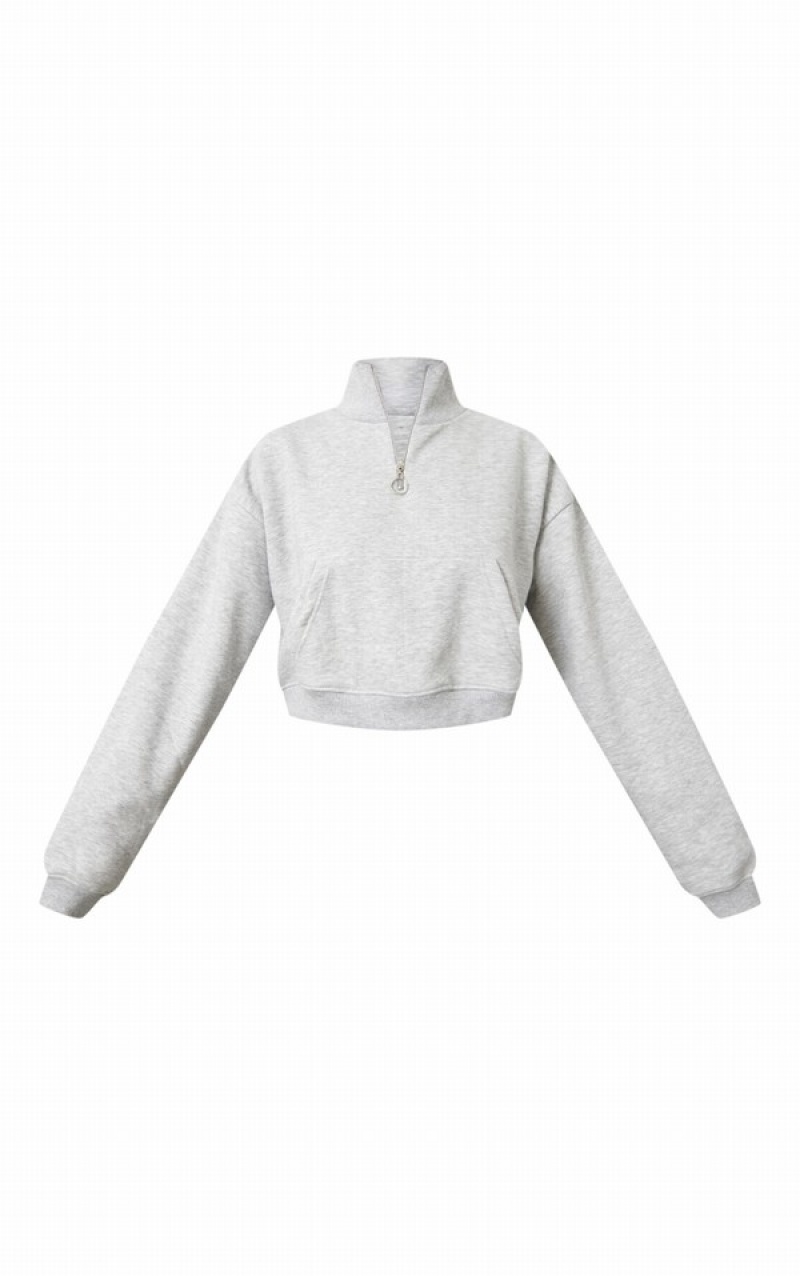 Hanorace Pretty Little Thing Ash Half Zip High Neck Crop Gri | XNEK84376